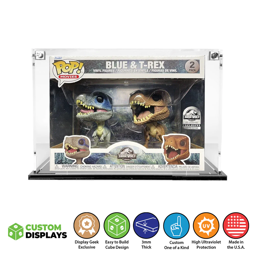 Custom Acrylic Display Case for 2 PACK BLUE & T.REX Funko Pop Grail Boxes (3mm thick, UV Resistant) Fits 6.25h x 8w x 5.5d