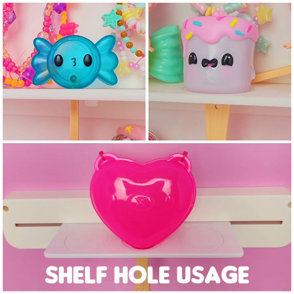 MIXED SET #2 - 3 Customizable Display Shelves ABS Plastic (1 Short & 1 Long Ledge, 8 Reversible Holders, 7 Doll Hooks) - Image 15