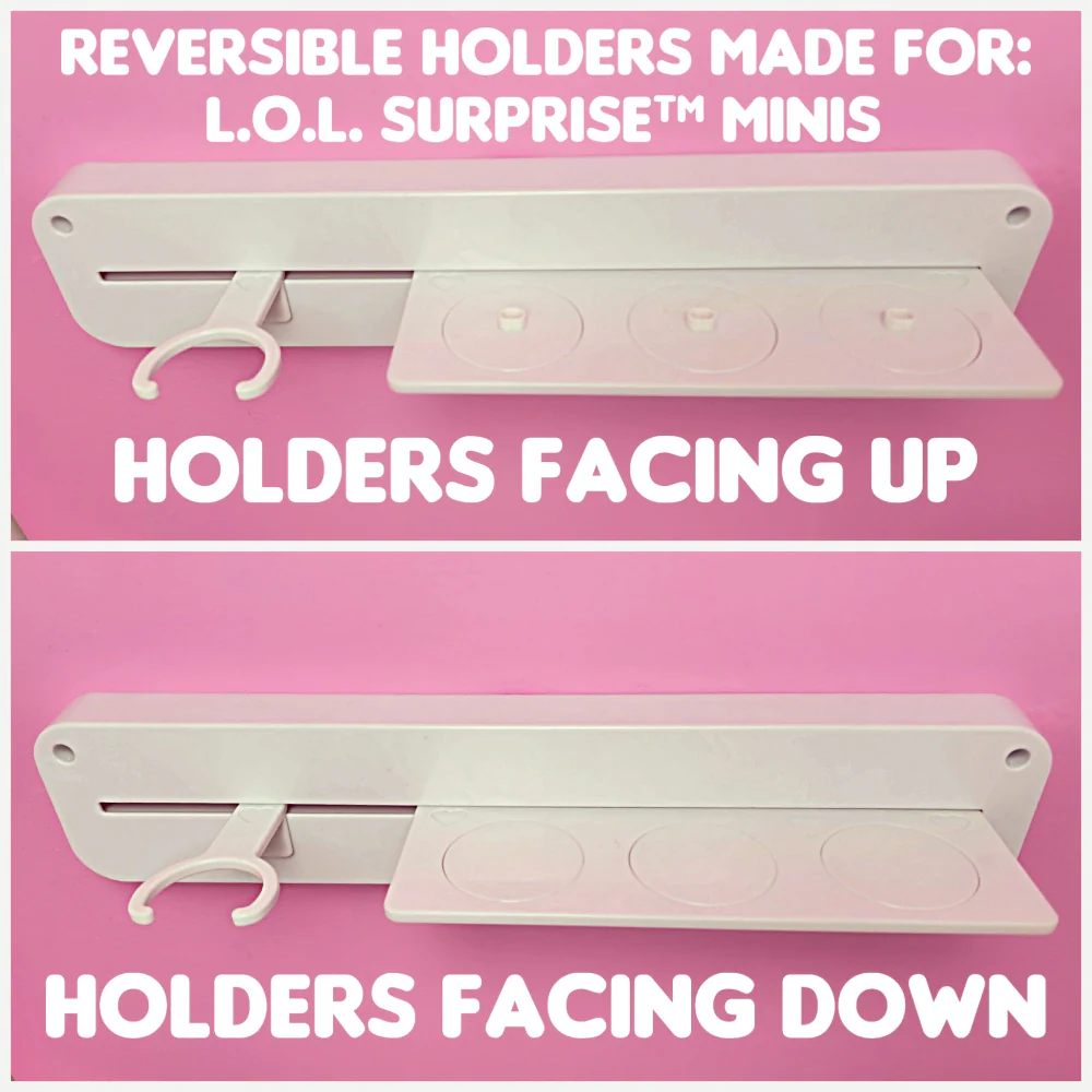 MIXED SET #1 - 3 Customizable Display Shelves ABS Plastic (3 Short Ledges, 9 Reversible Holders, 6 Doll Hooks) - Image 10
