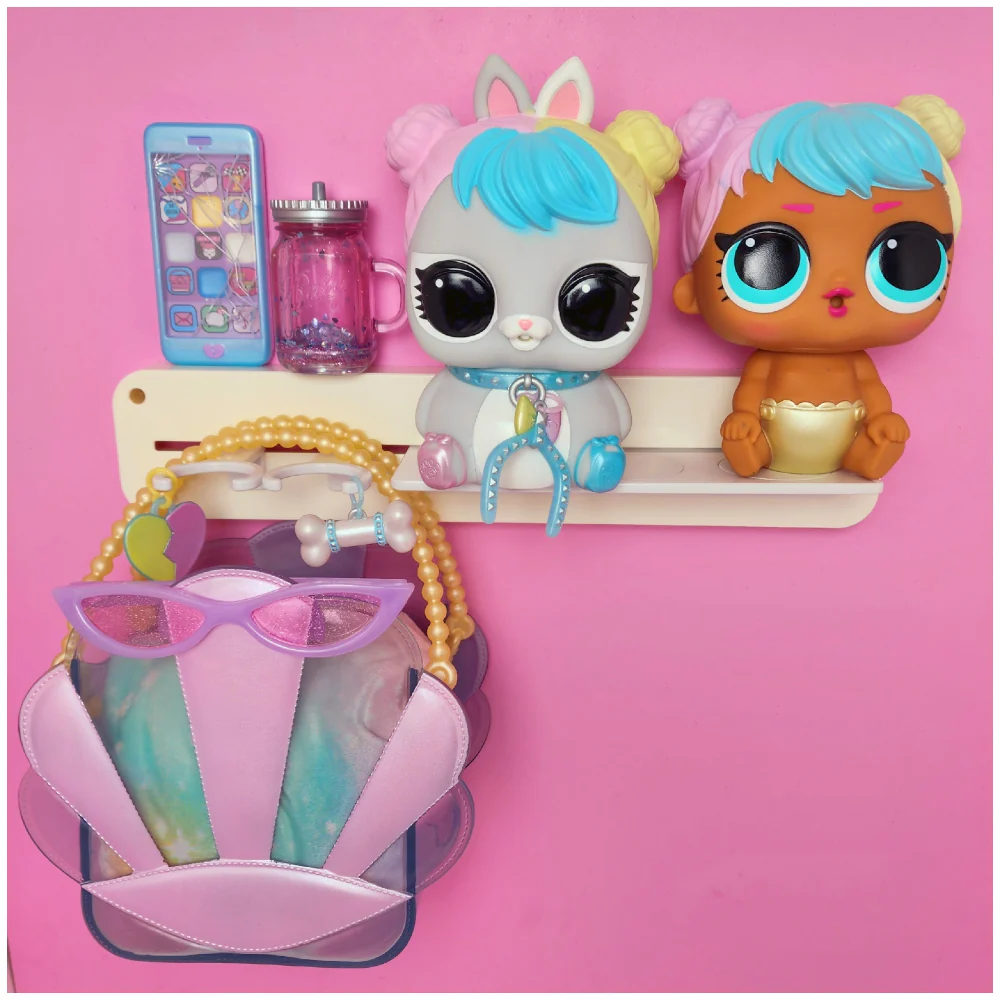 MIXED SET #1 - 3 Customizable Display Shelves ABS Plastic (3 Short Ledges, 9 Reversible Holders, 6 Doll Hooks) - Image 21
