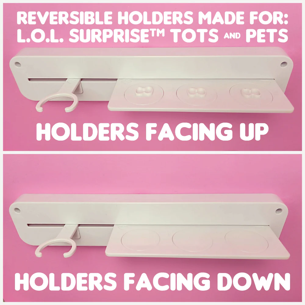 MIXED SET #1 - 3 Customizable Display Shelves ABS Plastic (3 Short Ledges, 9 Reversible Holders, 6 Doll Hooks) - Image 5