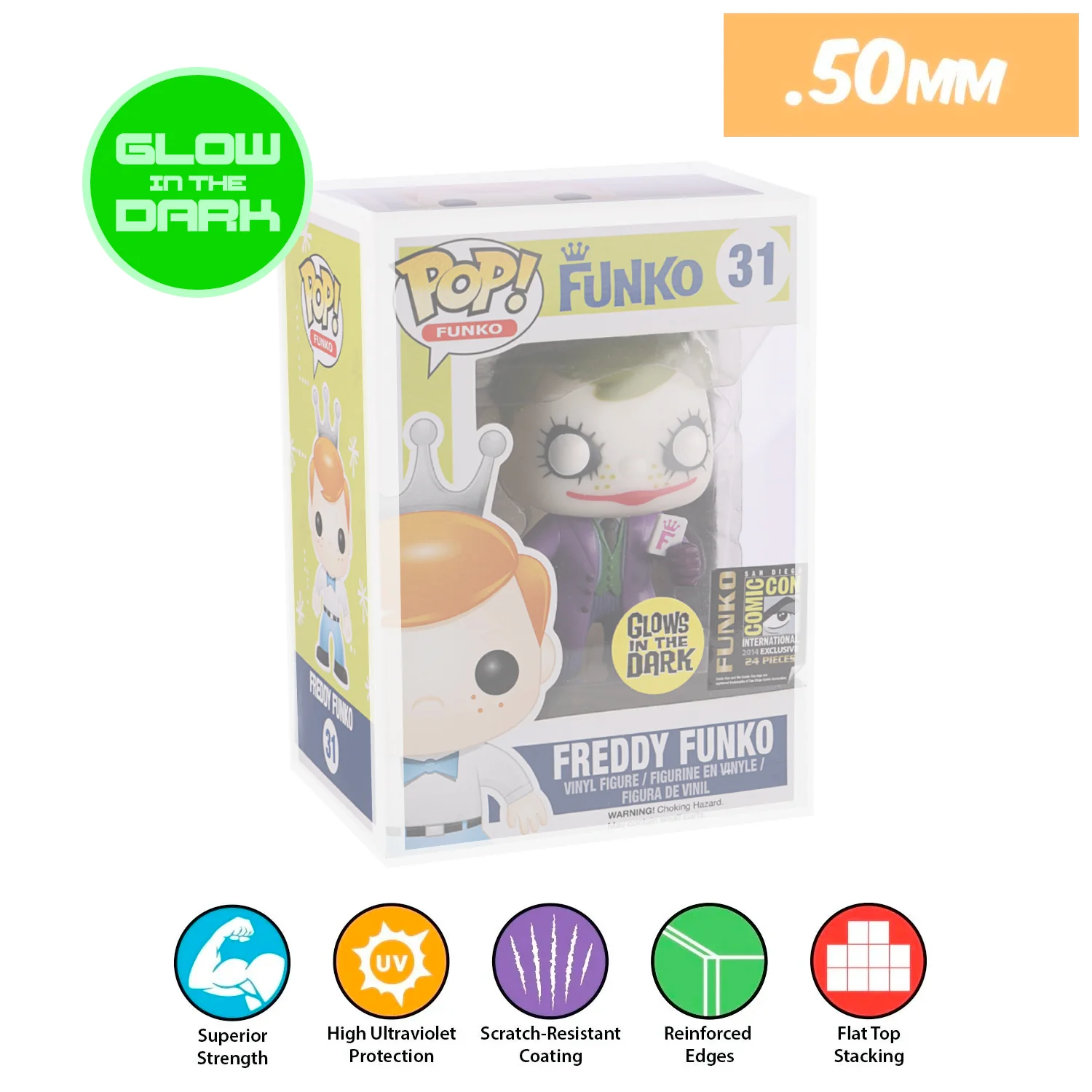 **REPLACED WITH 0.60MM** 4 INCH GLOW IN THE DARK Pop Protectors for Funko (0.50mm thick, UV & Scratch Resistant) 6.25h x 4.5w x 3.5d - Image 5
