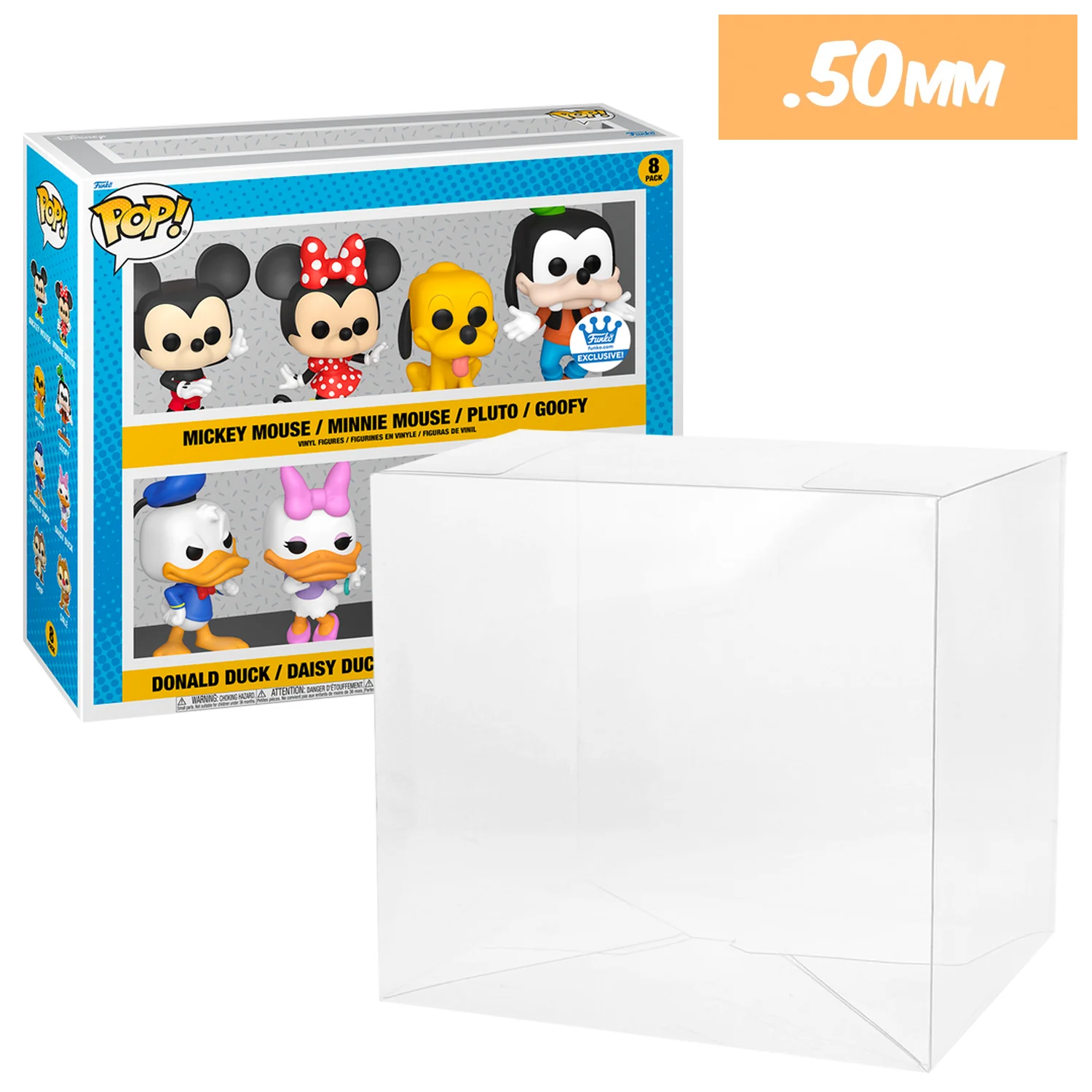 8 PACK MICKEY Pop Protectors for Funko (0.50mm thick) 11.75h x 13.25 x 3.5d