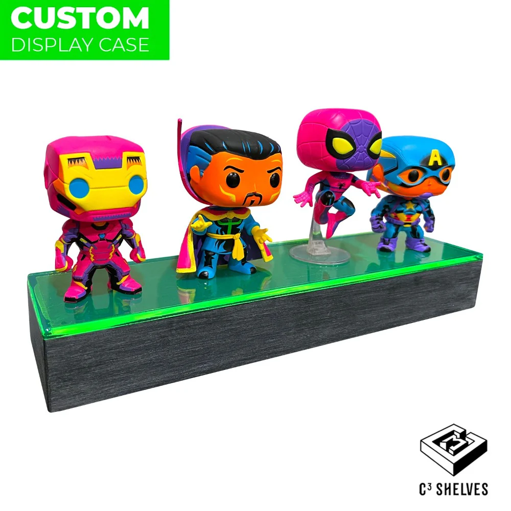 Custom Acrylic Wall Mount Display for Designer Toys (Single LONG Brushed Base with Colored Top) 2h x 15.25w x 4.5d - Image 11