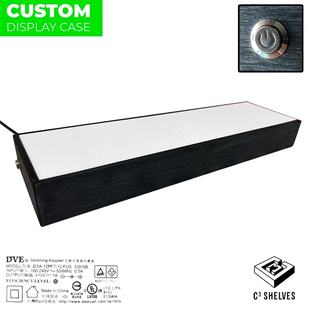 Custom Acrylic Wall Mount Light Up Display for Designer Toys (Single LONG Brushed Base with White Top) 1.75h x 15.25w x 4.5d - Image 5