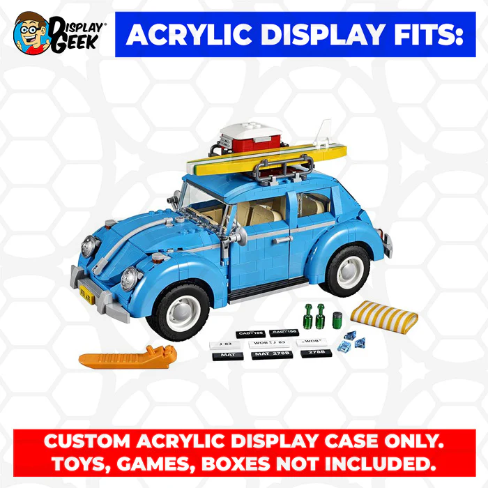 Custom Acrylic Display Case for LEGO Model 10252 - Creator Expert Volkswagen Beetle (3mm thick, UV Resistant) 6.6h x 12.8w x 6.3d
