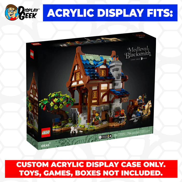 Custom Acrylic Display Case for LEGO Model 21325 - Medieval Blacksmith (3mm thick, UV Resistant) 12h x 14w x 11d - Image 7