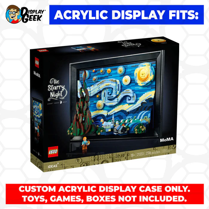 Custom Acrylic Display Case for LEGO Model 21333 - Vincent Van Gogh The Starry Night (3mm thick, UV Resistant) 12h x 16w x 8.5d - Image 7