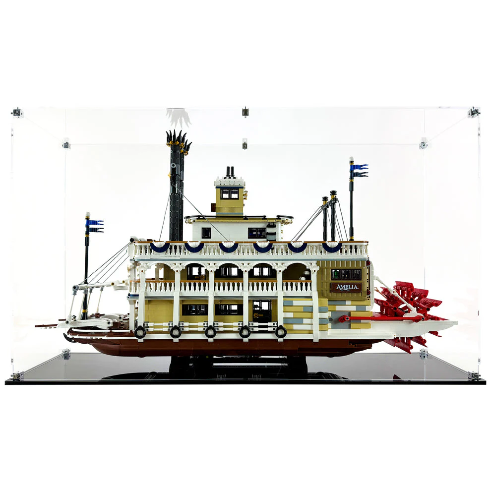 Custom Acrylic Display Case for LEGO Model 21356 - River Steamboat (3mm thick, UV Resistant) 16.5h x 28.25w x 7.25d