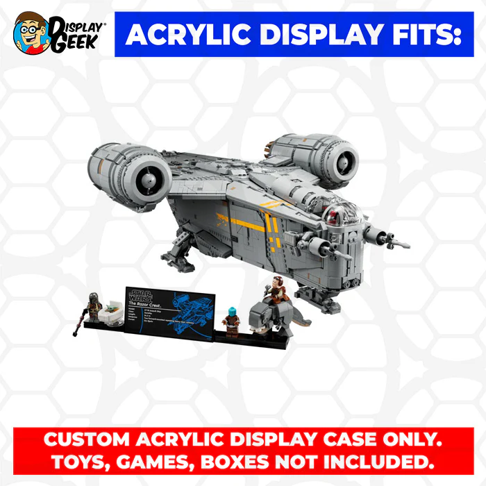 Custom Acrylic Display Case for LEGO Model 75331 - The Razor Crest (3mm thick, UV Resistant) 11.5h x 30.5w x 22d