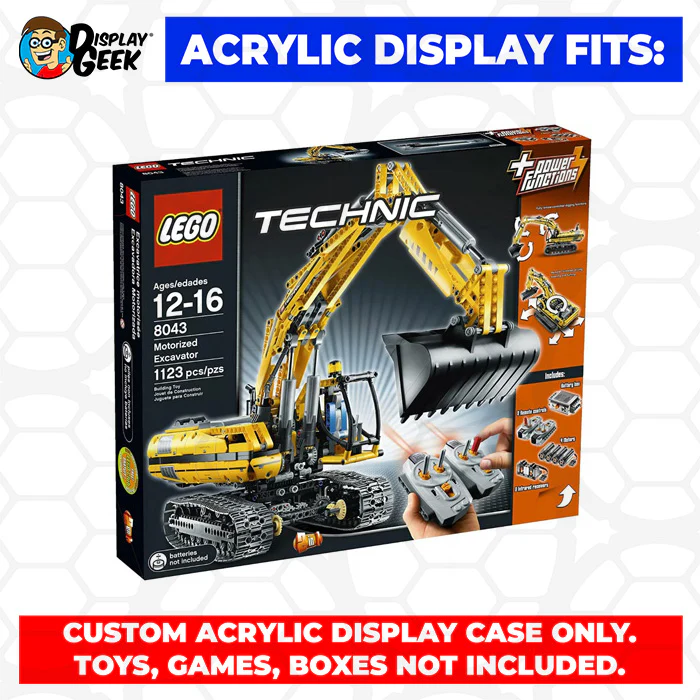 Custom Acrylic Display Case for LEGO Model 8043 - Motorized Excavator (3mm thick, UV Resistant) 13.5h x 20w x 9.5d - Image 7