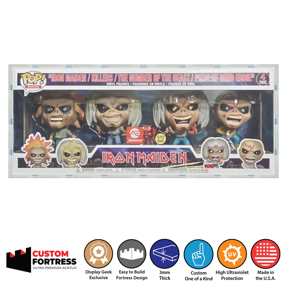 Custom Acrylic Hard Case for 4 PACK WIDE Funko Pop Grail Boxes (3mm thick, UV Resistant) Fits 6.25h x 15.75w x 3.5d