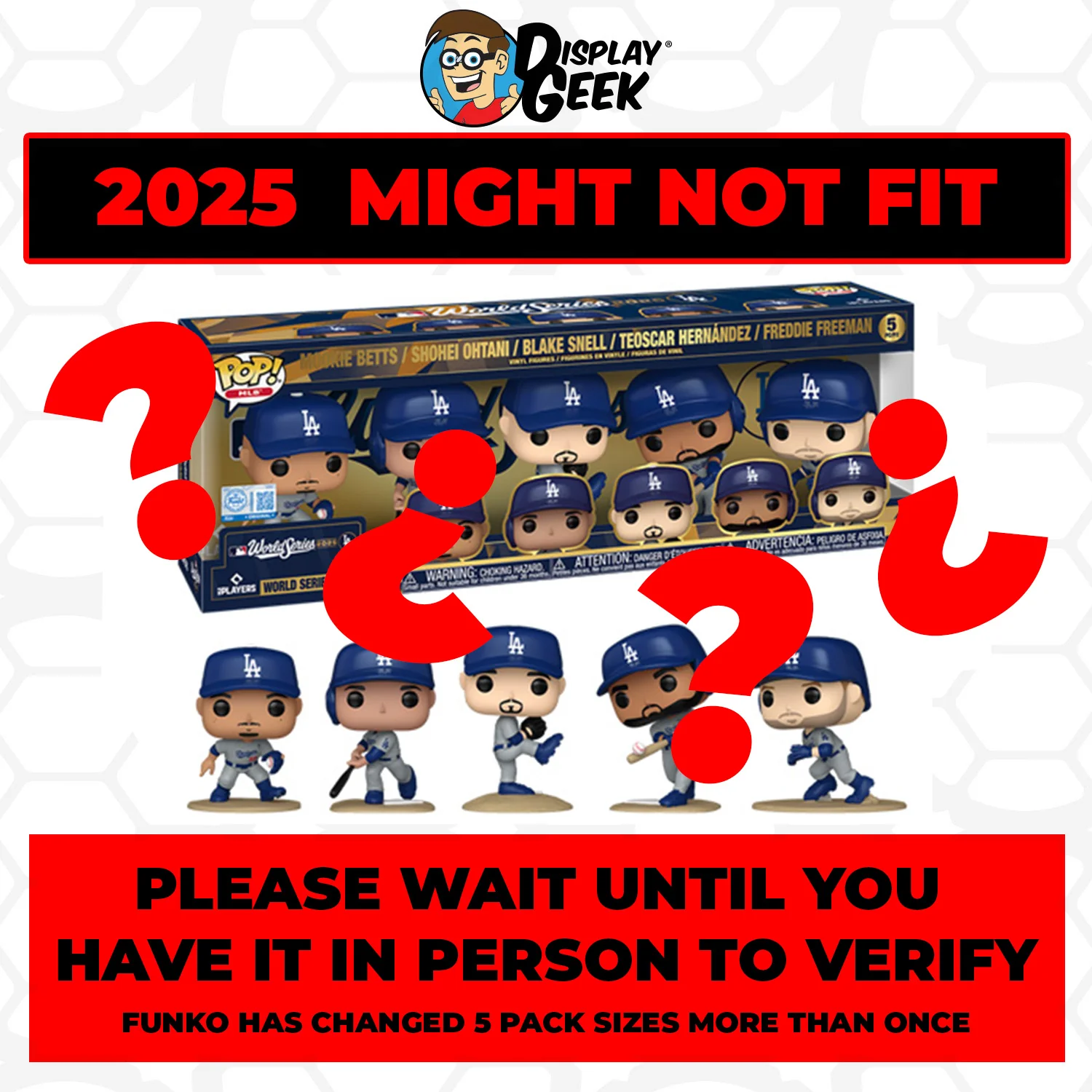Custom Acrylic Hard Case for 5 PACK DODGERS WORLD SERIES 2024 Funko Pop Grail Boxes (3mm thick, UV Resistant) Fits 6.5h x 18w x 3.5d - Image 2