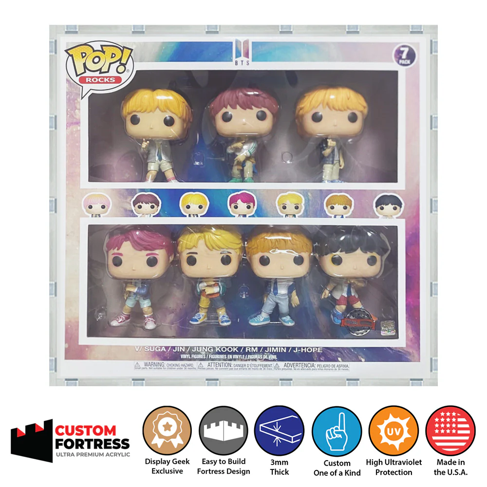 Custom Acrylic Hard Case for 7 PACK BTS TALL Funko Pop Grail Boxes (3mm thick, UV Resistant) Fits 12.5h x 13.2w x 3.5d