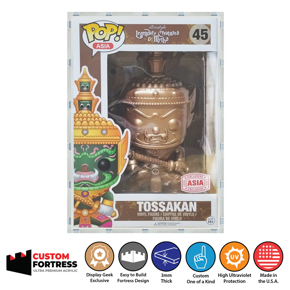 Custom Acrylic Hard Case for 9 INCH TOSSAKAN #45 Funko Pop Grail Boxes (3mm thick, UV Resistant) Fits 10h x 5.5w x 6.5d