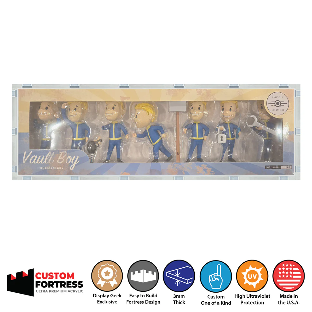 Custom Acrylic Hard Case for SERIES ONE VAULT BOY 101 BOBBLEHEADS BOX (3mm thick, UV Resistant) Fits 5.5h x 18.25w x 2d