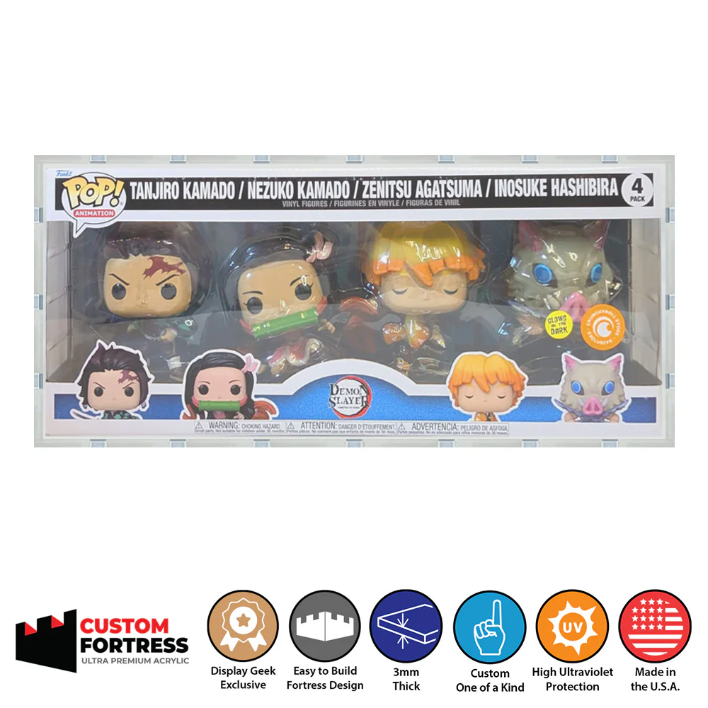 Custom Acrylic Hard Case for Funko Pop 4 Pack Demon Slayer - Tanjiro Kamado, Nezuko Kamado, Zenitsu Agatsuma & Inosuke Hashibira GITD Box (3mm thick, UV Resistant) Fits 6.25h x 15w x 3.5d