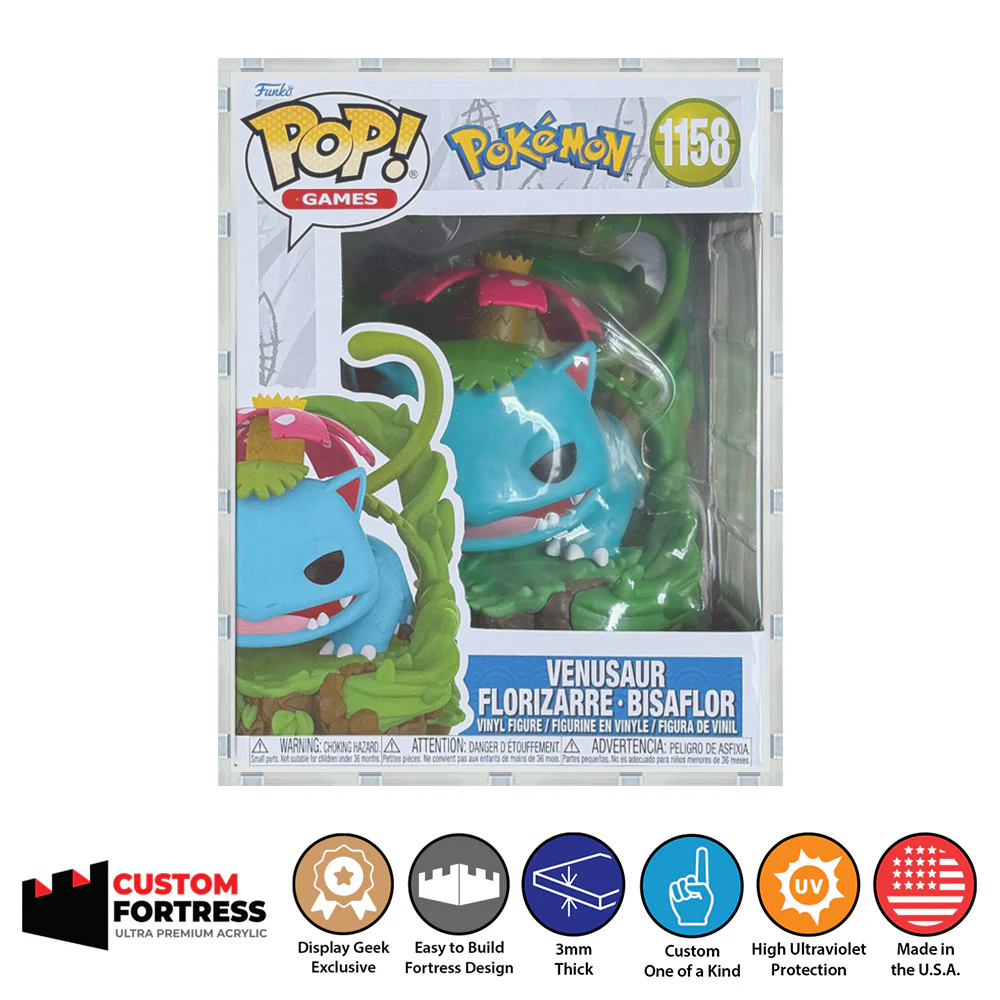 Custom Acrylic Hard Case for Funko Pop Premium Pokemon - Venusaur #1158 Box (3mm thick, UV Resistant) Fits 7.25h x 5.5w x 4.5d