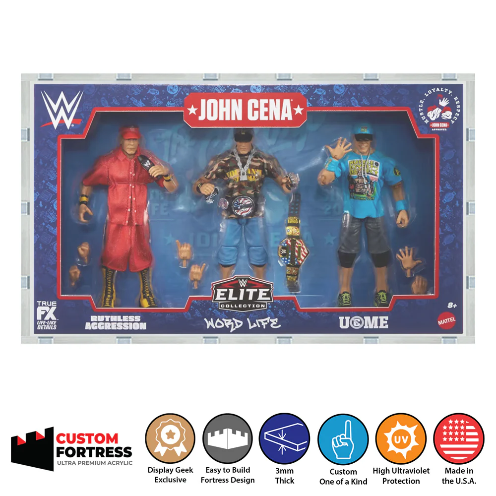Custom Acrylic Hard Case for JOHN CENA ELITE 3 PACK Mattel Box (3mm thick, UV Resistant) Fits 9h x 15w x 2.75d