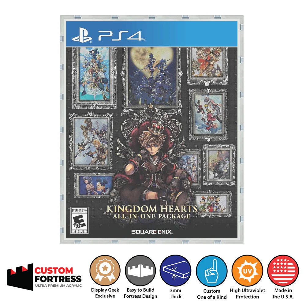Custom Acrylic Hard Case for KINGDOM HEARTS ALL-IN-ONE PS4 Video Game Boxes (3mm thick, UV Resistant) Fits 6.8h x 5.4w x 1.2d