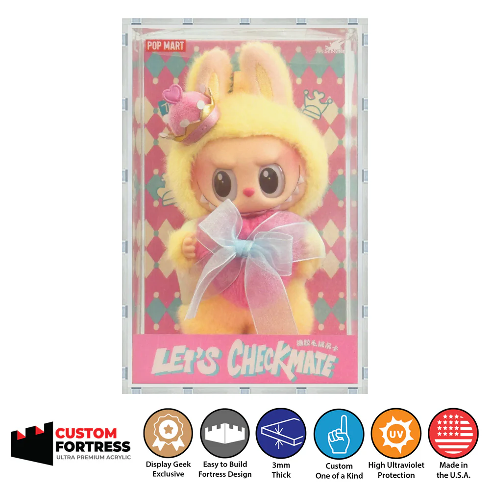Custom Acrylic Hard Case for LET'S CHECKMATE LABUBU HANGING CARD Pop Mart Box (3mm thick, UV Resistant) Fits 7h x 4.3w x 3.25d