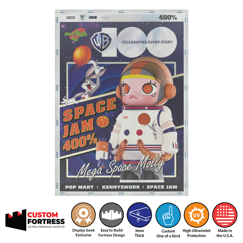 Custom Acrylic Hard Case for MEGA SPACE MOLLY 400% SPACE JAM Pop Mart Figure Box (3mm thick, UV Resistant) Fits 13.3h x 9.25w x 6.9d