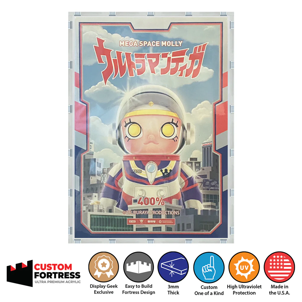 Custom Acrylic Hard Case for MEGA SPACE MOLLY 400% ULTRAMAN TIGA Pop Mart Figure Box (3mm thick, UV Resistant) Fits 13.3h x 9.25w x 6.9d