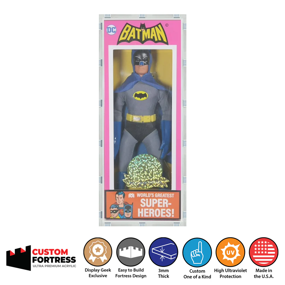 Custom Acrylic Hard Case for MEGO DC 50TH ANNIVERSARY Boxes (3mm thick, UV Resistant) Fits 9h x 3.5w x 1.5d