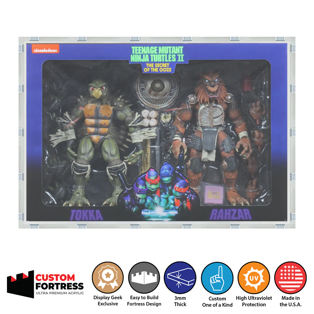 Custom Acrylic Hard Case for NECA TMNT TOKKA & RAHZAR 1/12 Scale NECA Toys Grail Boxes (3mm thick, UV Resistant) Fits 9.625h x 14.125w x 5.5d