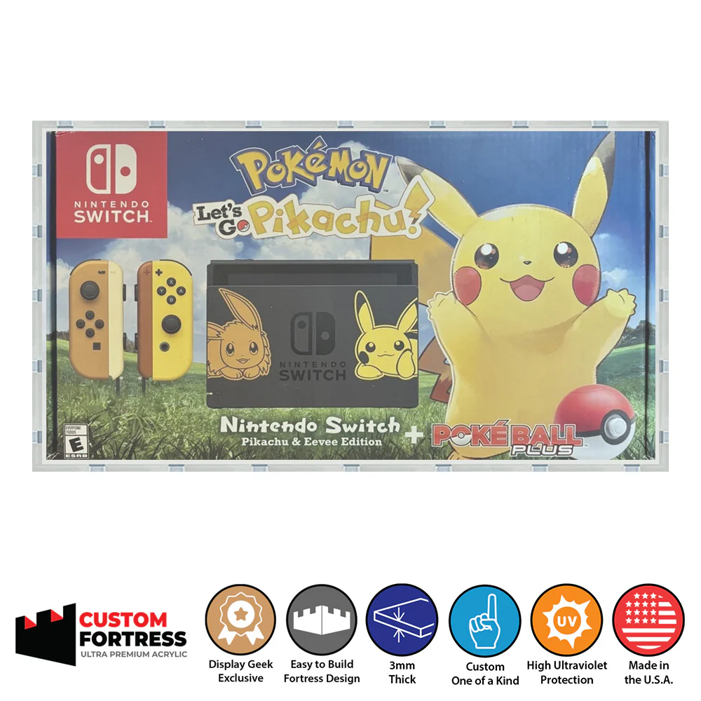 Custom Acrylic Hard Case for NINTENDO SWITCH LET'S GO PIKACHU Video Game Console (3mm thick, UV Resistant) Fits 7.6h x 13.8w x 3.8d