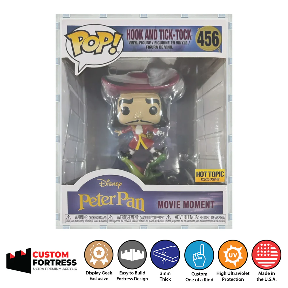 Custom Acrylic Hard Case for POP MOVIE MOMENTS HOOK & TICK-TOCK #456 Funko Pop Grail Boxes (3mm thick, UV Resistant) Fits 7.75h x 6.5w x 6.75d