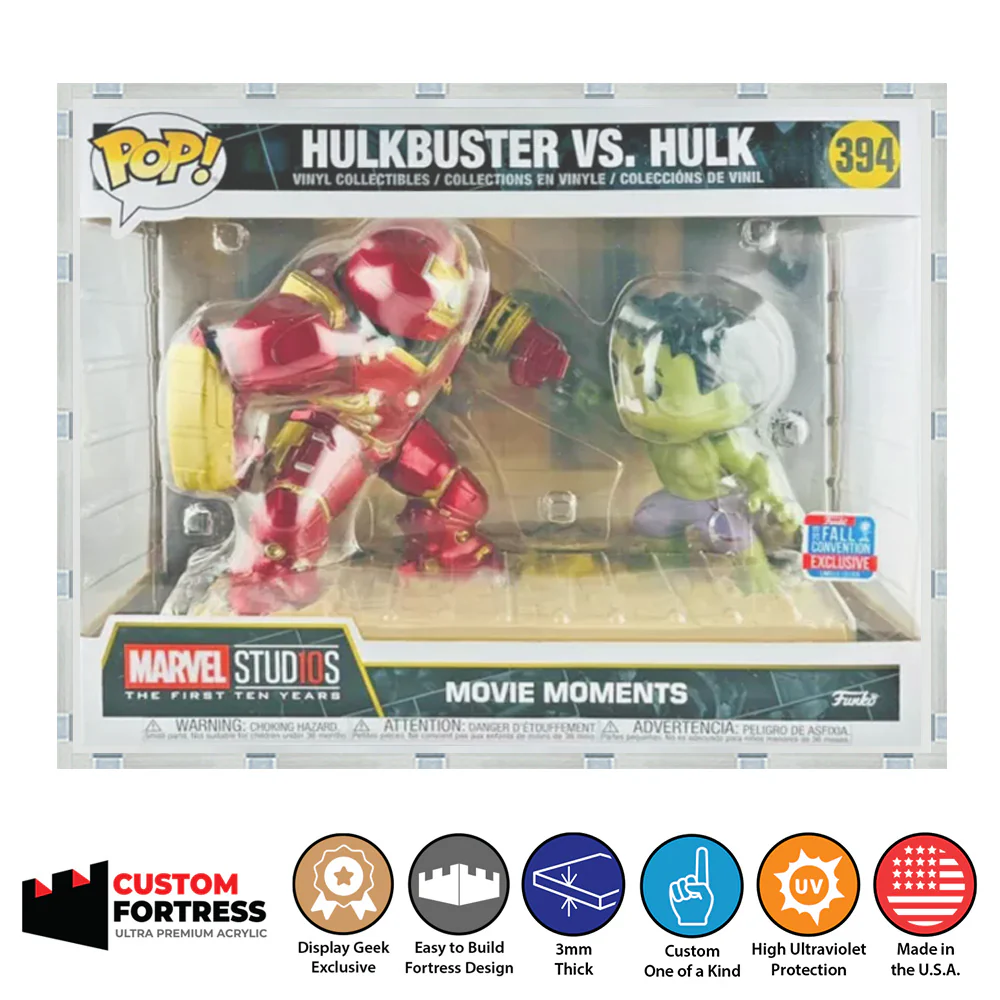 Custom Acrylic Hard Case for POP MOVIE MOMENTS HULKBUSTER NYCC #394 Funko Pop Grail Boxes (3mm thick, UV Resistant) Fits 8.6h x 10.9w x 6.75d