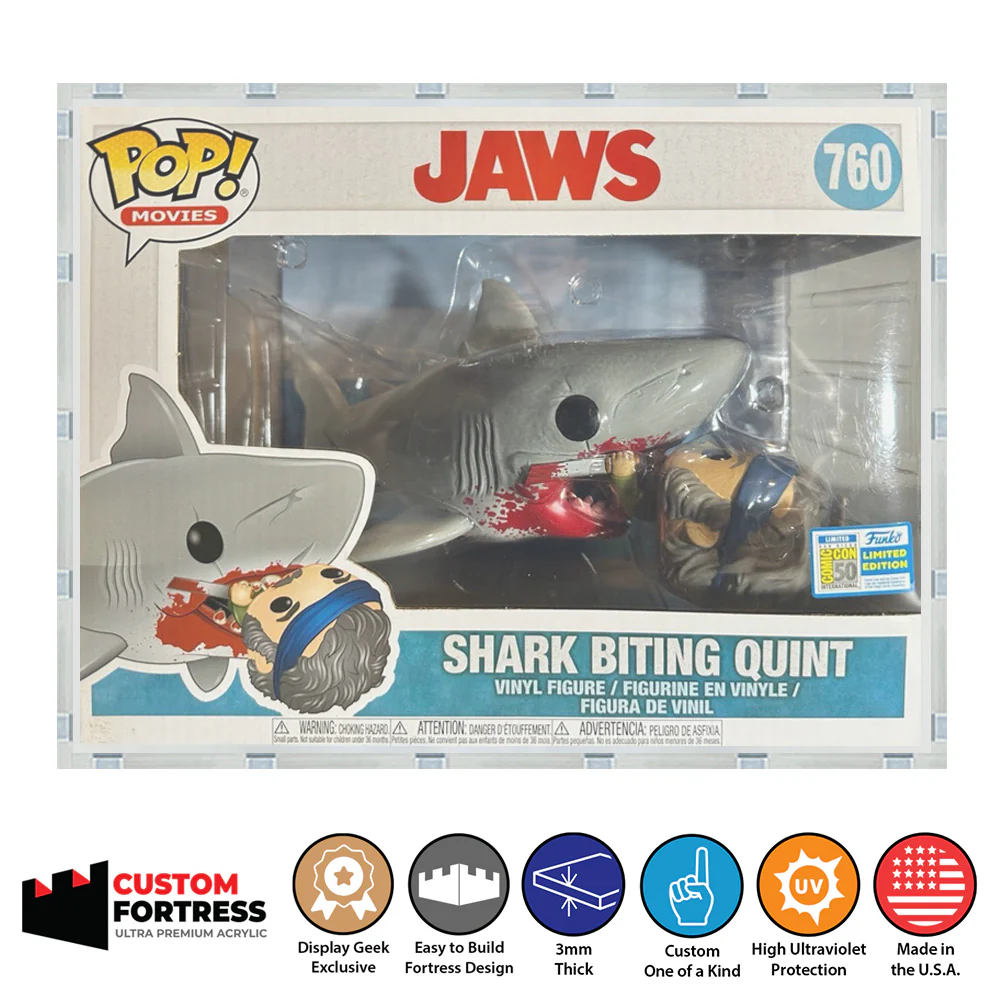 Custom Acrylic Hard Case for POP MOVIE MOMENTS JAWS QUINT SDCC #760 Funko Pop Grail Boxes (3mm thick, UV Resistant) Fits 7.25h x 9.5w x 7.5d