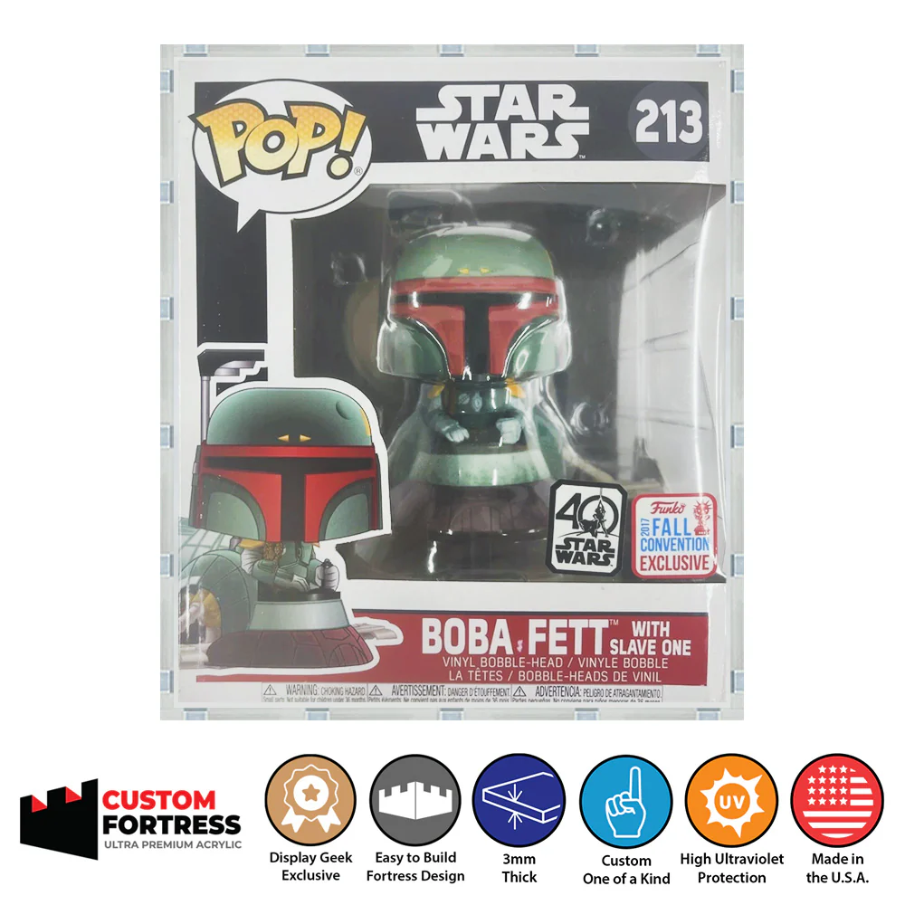 Custom Acrylic Hard Case for POP RIDES BOBA FETT Funko Pop Grail Boxes (3mm thick, UV Resistant) Fits 7h x 6w x 6d