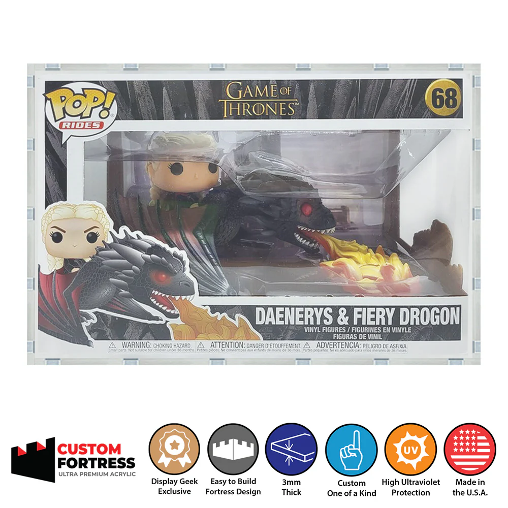 Custom Acrylic Hard Case for POP RIDES DAENERYS #68 Funko Pop Grail Boxes (3mm thick, UV Resistant) Fits 7.25h x 11.5w x 7d