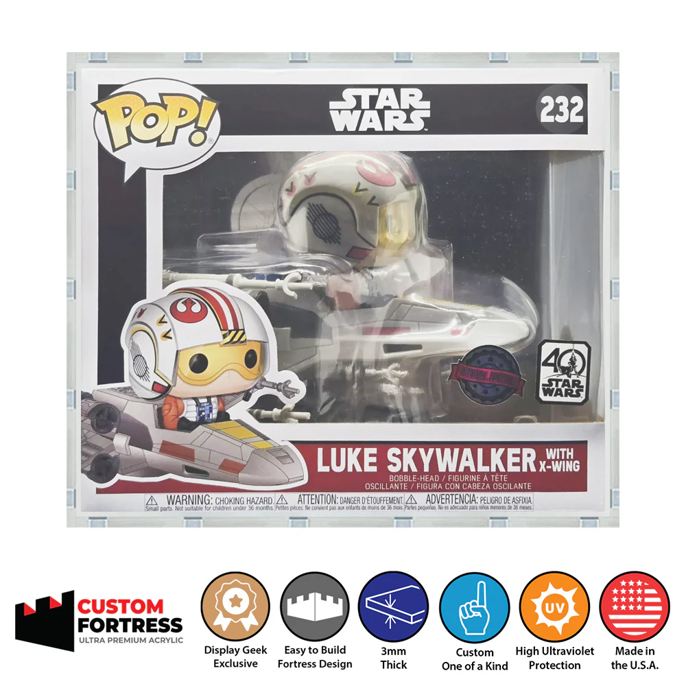 Custom Acrylic Hard Case for POP RIDES LUKE X-WING #232 Funko Pop Grail Boxes (3mm thick, UV Resistant) Fits 7h x 8w x 7d