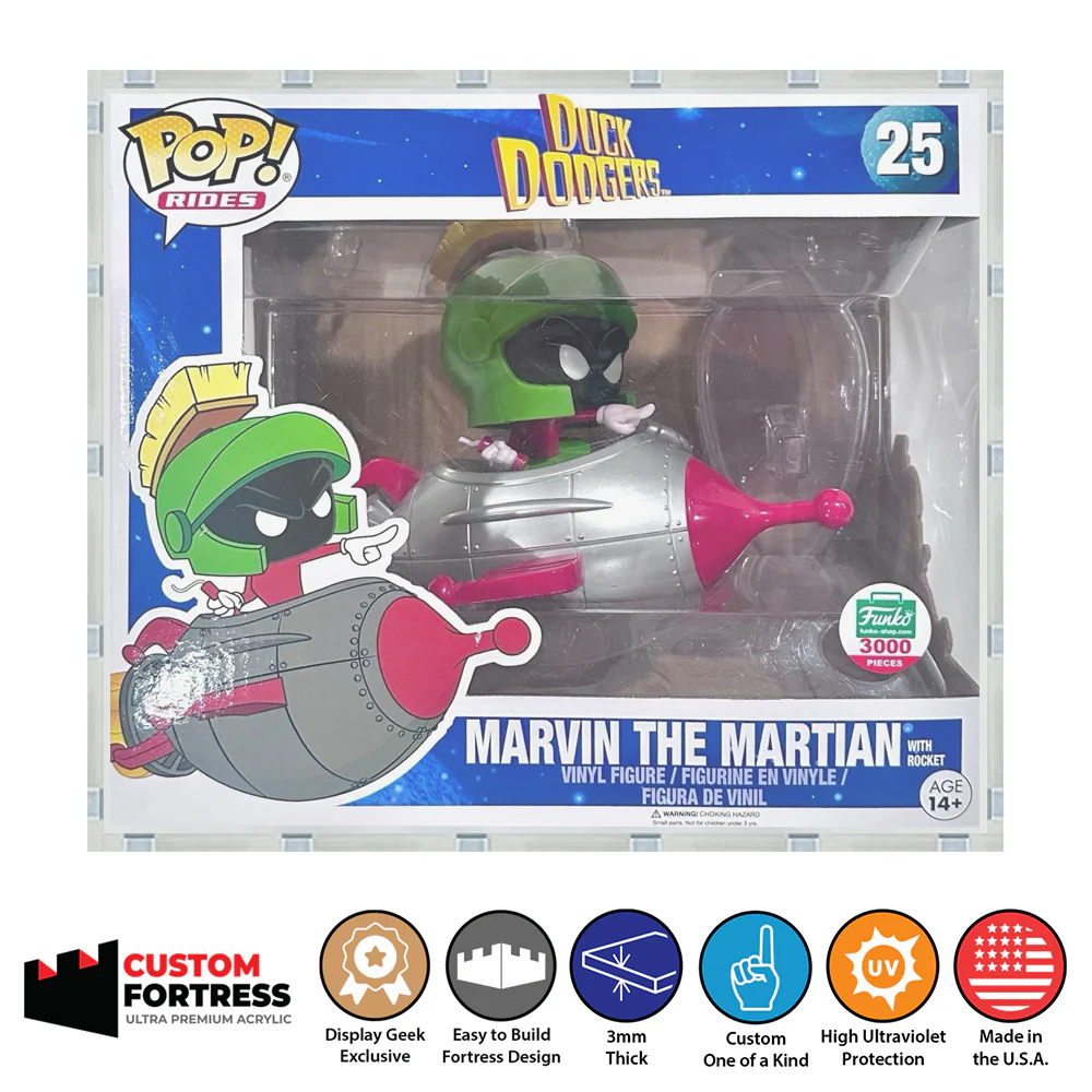 Custom Acrylic Hard Case for POP RIDES MARVIN ROCKET #25 Funko Pop Grail Boxes (3mm thick, UV Resistant) Fits 8.25h x 9.625w x 6.75d