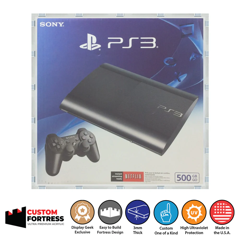 Custom Acrylic Hard Case for PS3 CONSOLE Video Game Console (3mm thick, UV Resistant) Fits 13.25h x 13.25w x 4.4d