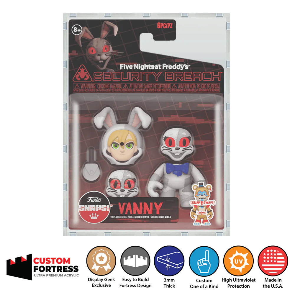 Custom Acrylic Hard Case for SNAPS! FNAF SECURITY BREACH Funko Carded Figures (3mm thick, UV Resistant) Fits 8.25h x 6.15w x 1.75d
