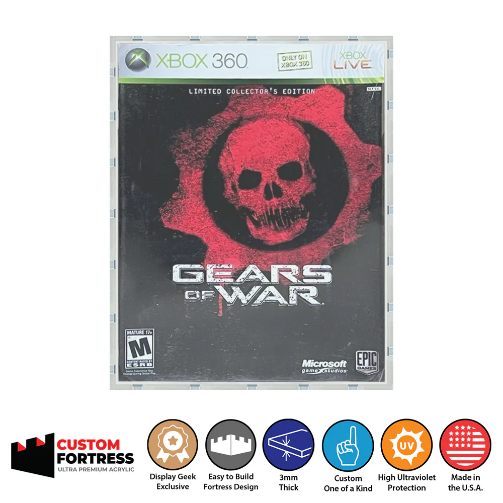 Custom Acrylic Hard Case for XBOX 360 GEARS OF WAR COLLECTORS EDITION Video Game Boxes (3mm thick, UV Resistant) Fits 7.5h x 5.4w x 1.4d