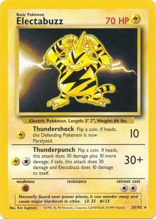 Electabuzz Base Set #20/102 Pokemon Trading Card
