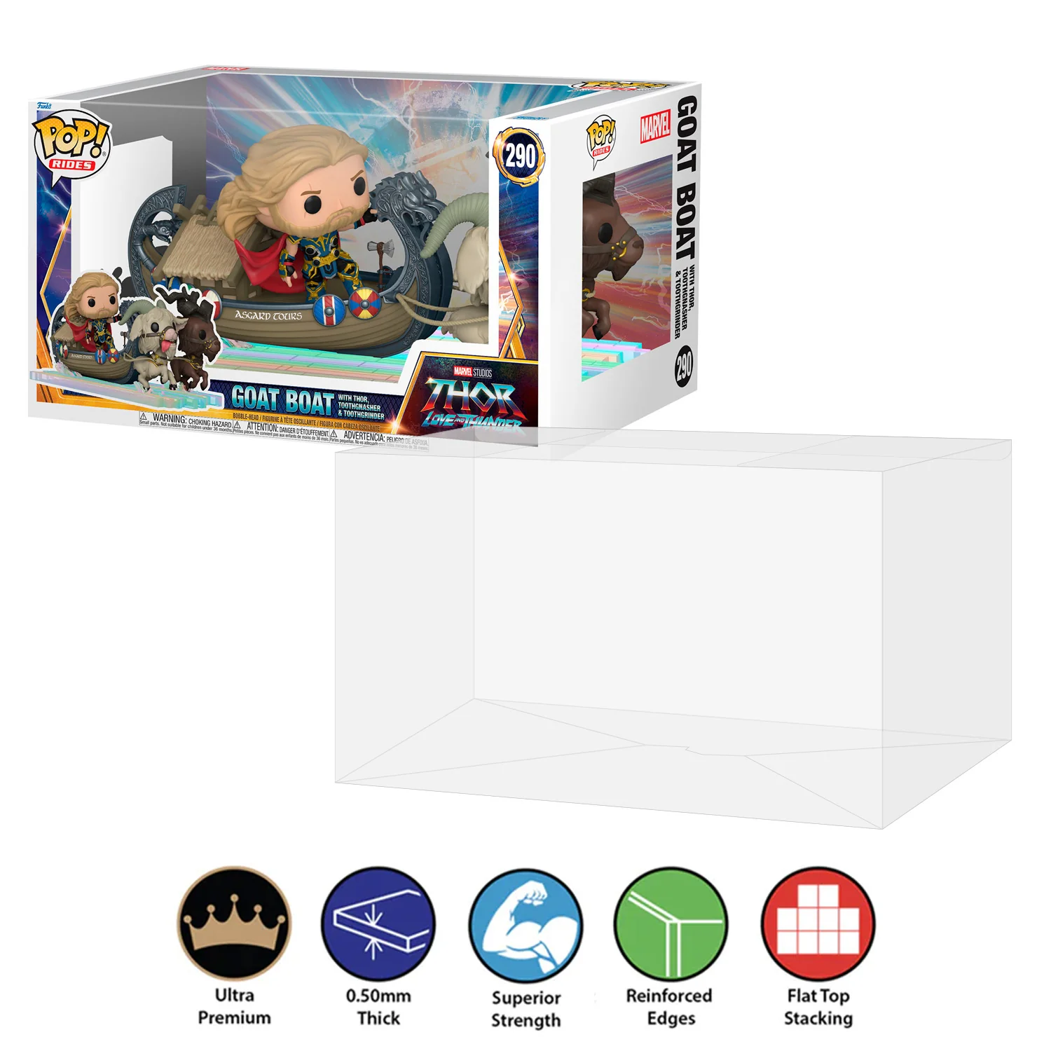 GOAT BOAT THOR Pop Protectors for Funko (0.50mm thick) 7.25h x 13.6w x 7.25d