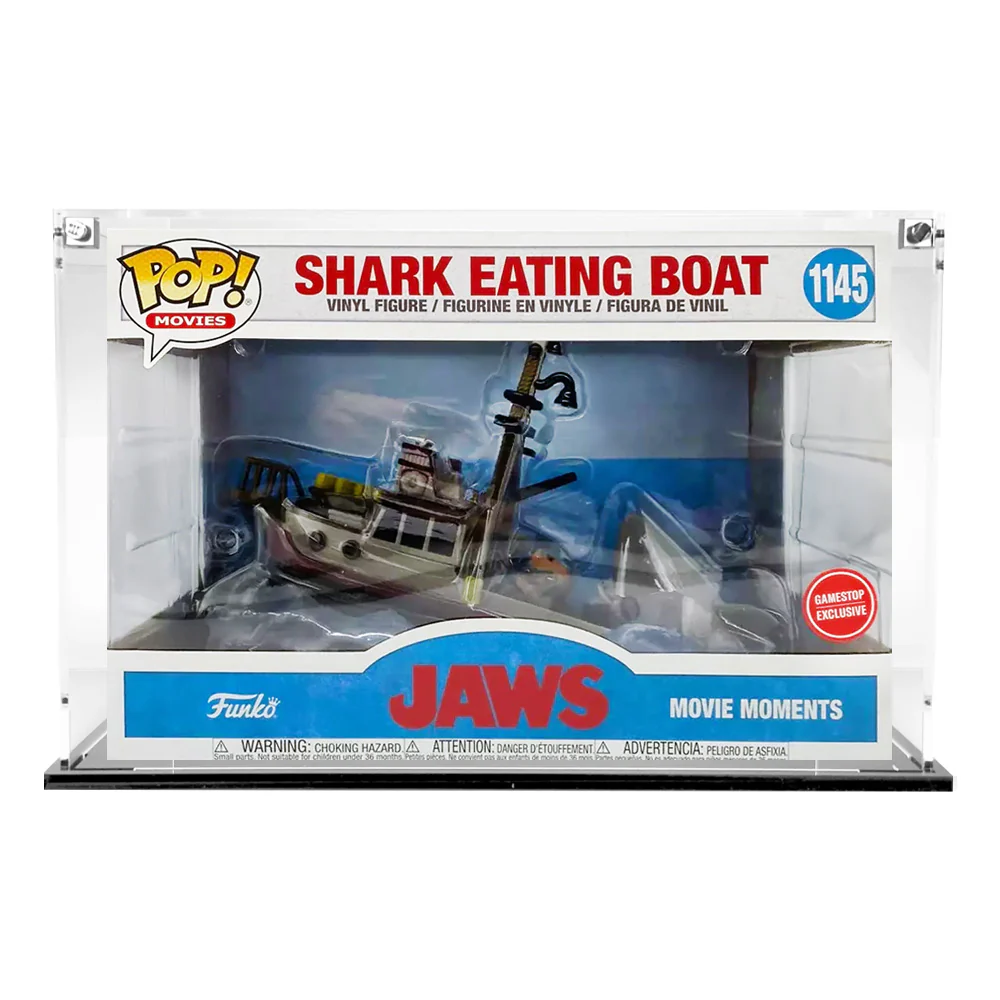 Custom Acrylic Display Case for POP MOVIE MOMENTS JAWS GS BOAT #1145 Funko Pop Grail Boxes (3mm thick, UV Resistant) Fits 7.25h x 10.75w x 8d