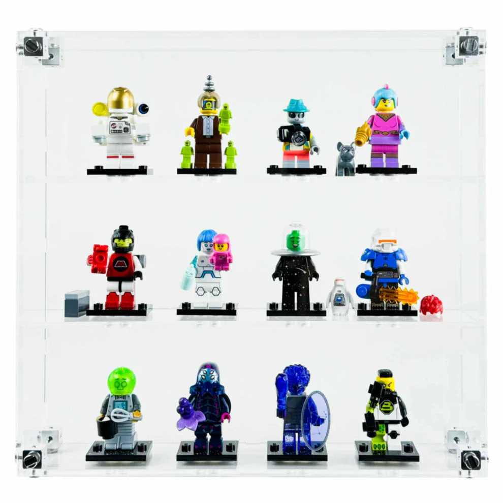 Custom Acrylic Wall Mount Display for LEGO Minifigures x 12 (3mm thick, UV Resistant) 9h x 9.5w x 2d