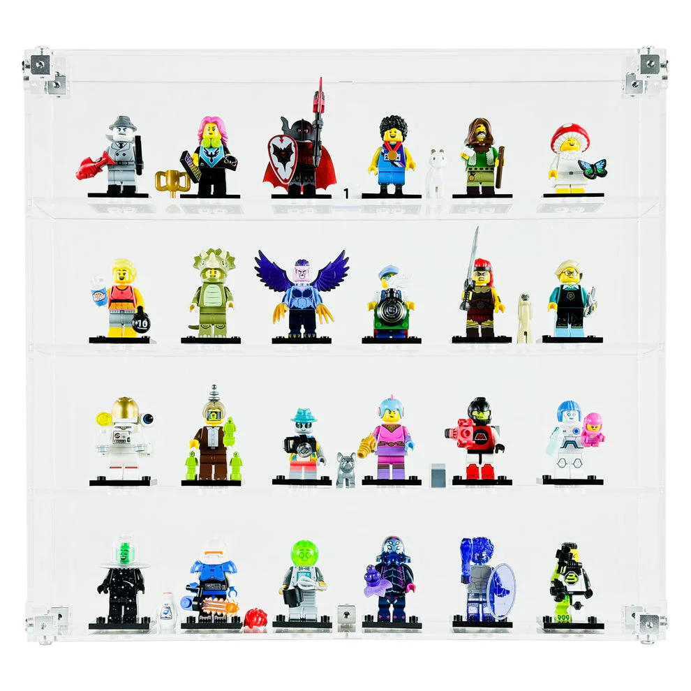 Custom Acrylic Wall Mount Display for LEGO Minifigures x 24 (3mm thick, UV Resistant) 12h x 13w x 2d
