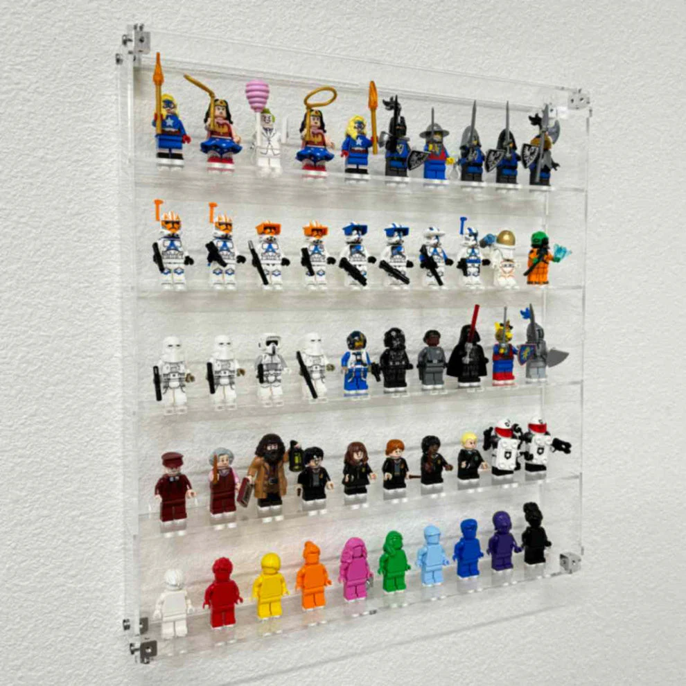 Custom Acrylic Wall Mount Display for LEGO Minifigures x 50 (3mm thick, UV Resistant) 15h x 13.5w x 2d - Image 2