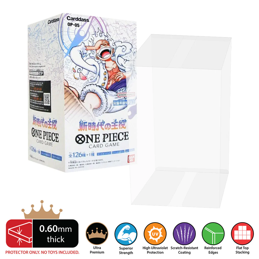 **COMING SOON** ONE PIECE TCG Japanese Booster Box Protectors (0.60mm thick, UV & Scratch Resistant) 5.6h x 2.9w x 2.9d