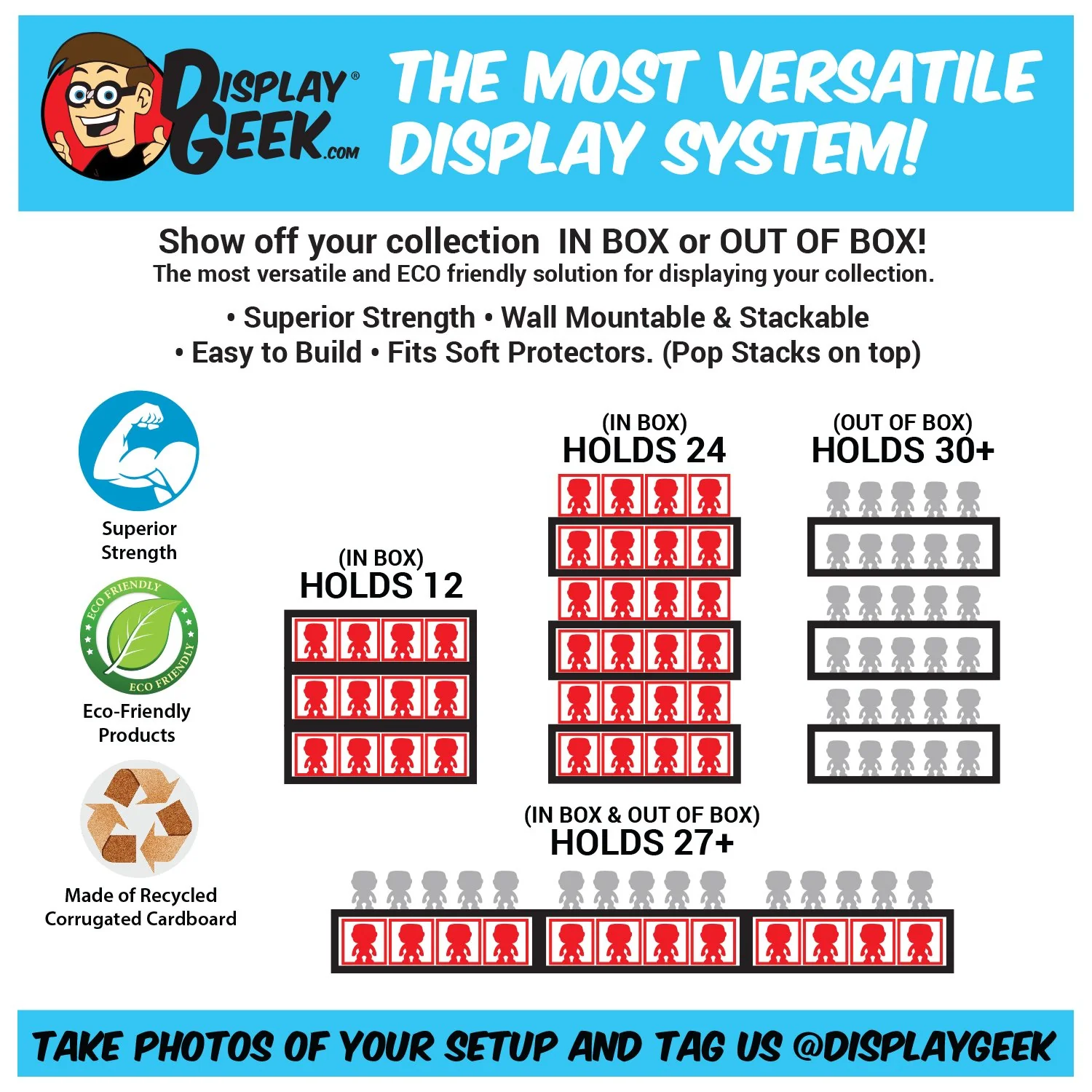 **DISCONTINUED** OUT OF BOX - Single Row Display Case for Funko Pops, Wall Mountable & Stackable Pop Shelf (Cardboard) - Image 3