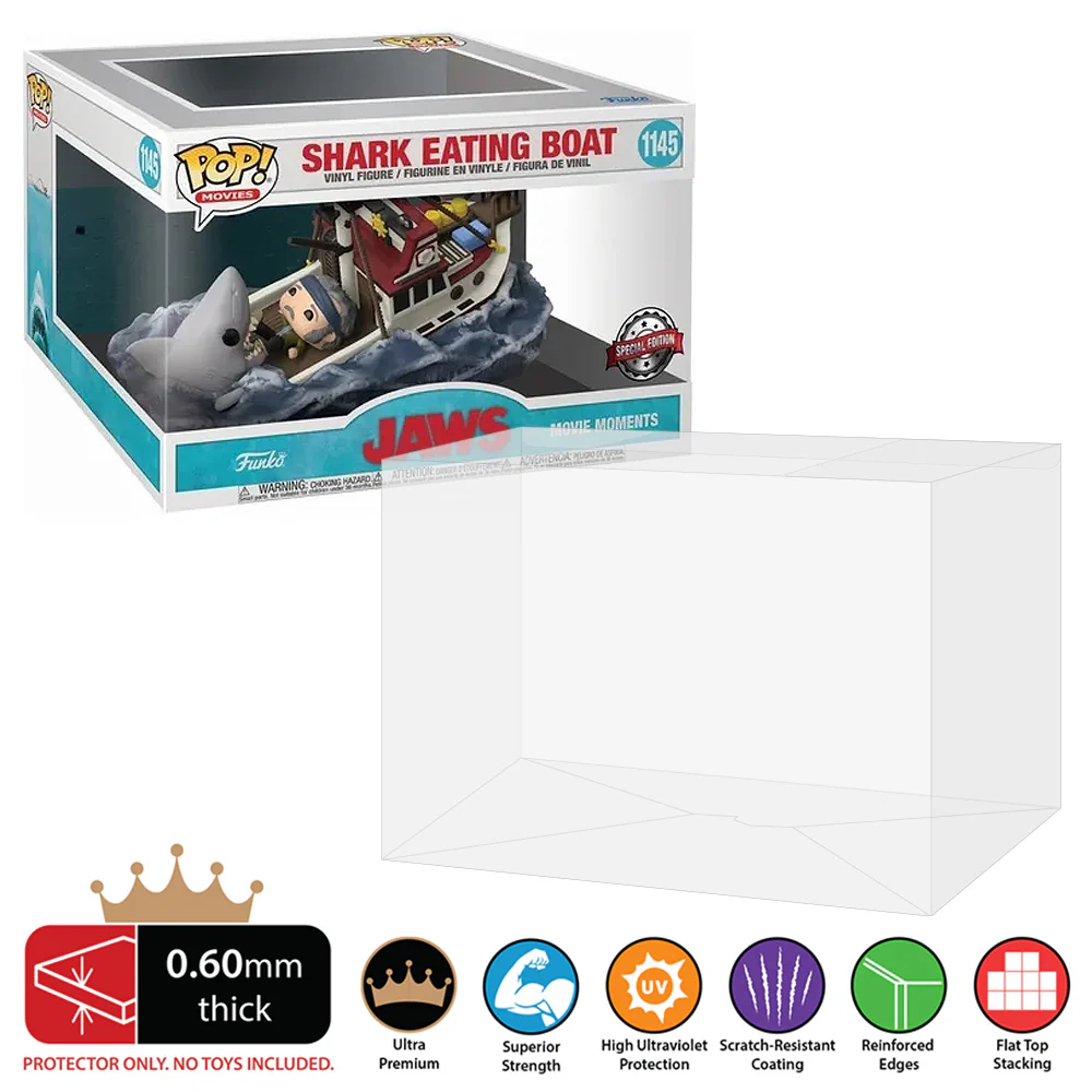 POP MOVIE MOMENTS JAWS GS BOAT Pop Protectors for Funko (0.60mm thick, UV & Scratch Resistant) 7.25h x 10.75w x 8d