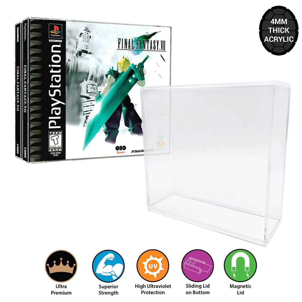 Acrylic Hard Case for DOUBLE DISC CD, PS1 Video Game Box (4mm thick, UV & Slide Bottom)
